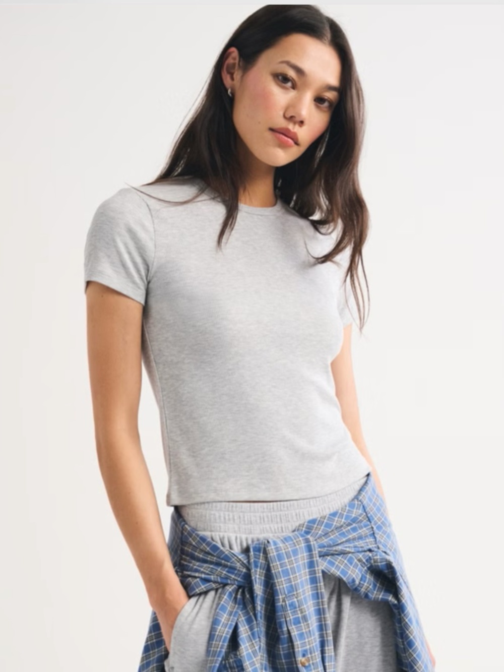 Abercrombie Gray Baby Tee Cropped Top Size Medium